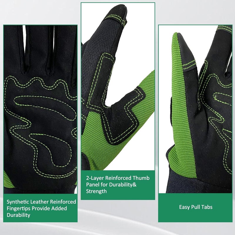 OIZEN Safety Work Gloves,Multipurpose Working Gloves for Men,Multifunctional Synthetic Leather Spandex Mechanic Gloves,Gardening Glove Gifts for Men,Tounchscreen (Green, Large), 24096001-3 - Image 4
